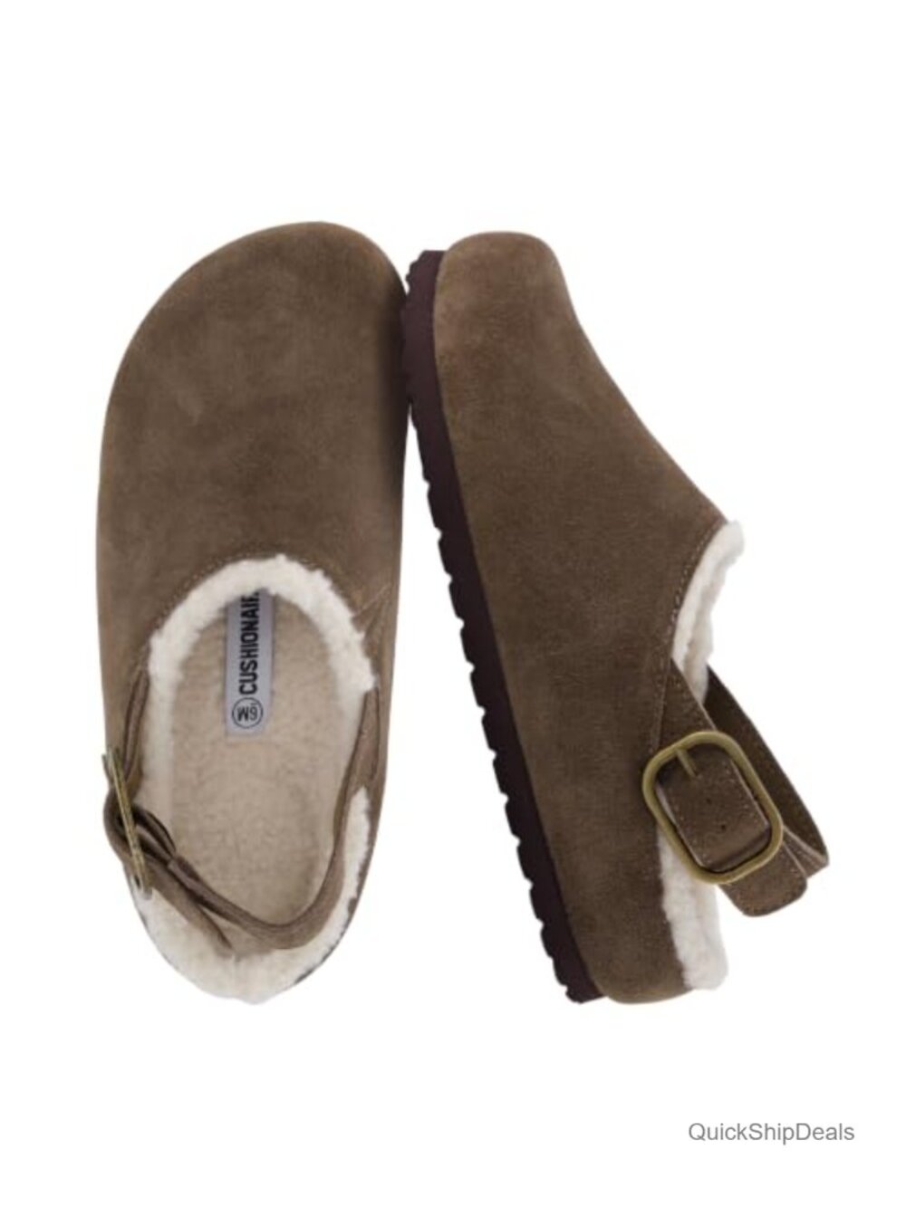 Suede Faux Shearling Lined Clog Mules with Buckle